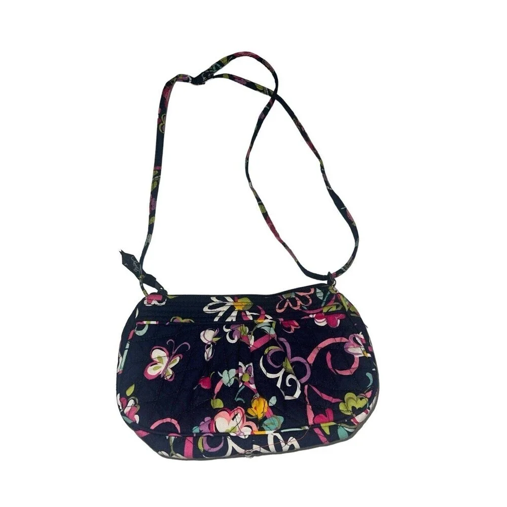 Vera Bradley Frannie Ribbon Crossbody Sling Bag Adjustable Strap Center Zip